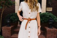 Shirt dress with belt for women