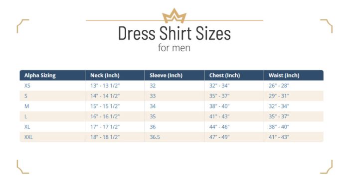 What are men's dress shirt sizes