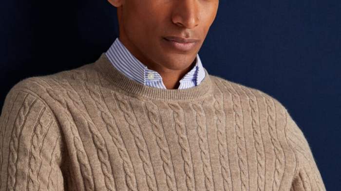 Mens dress shirt under sweater